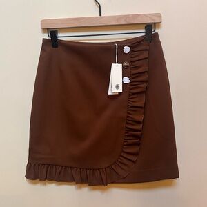 Tory Sport Brown Ruffle Mini Skirt